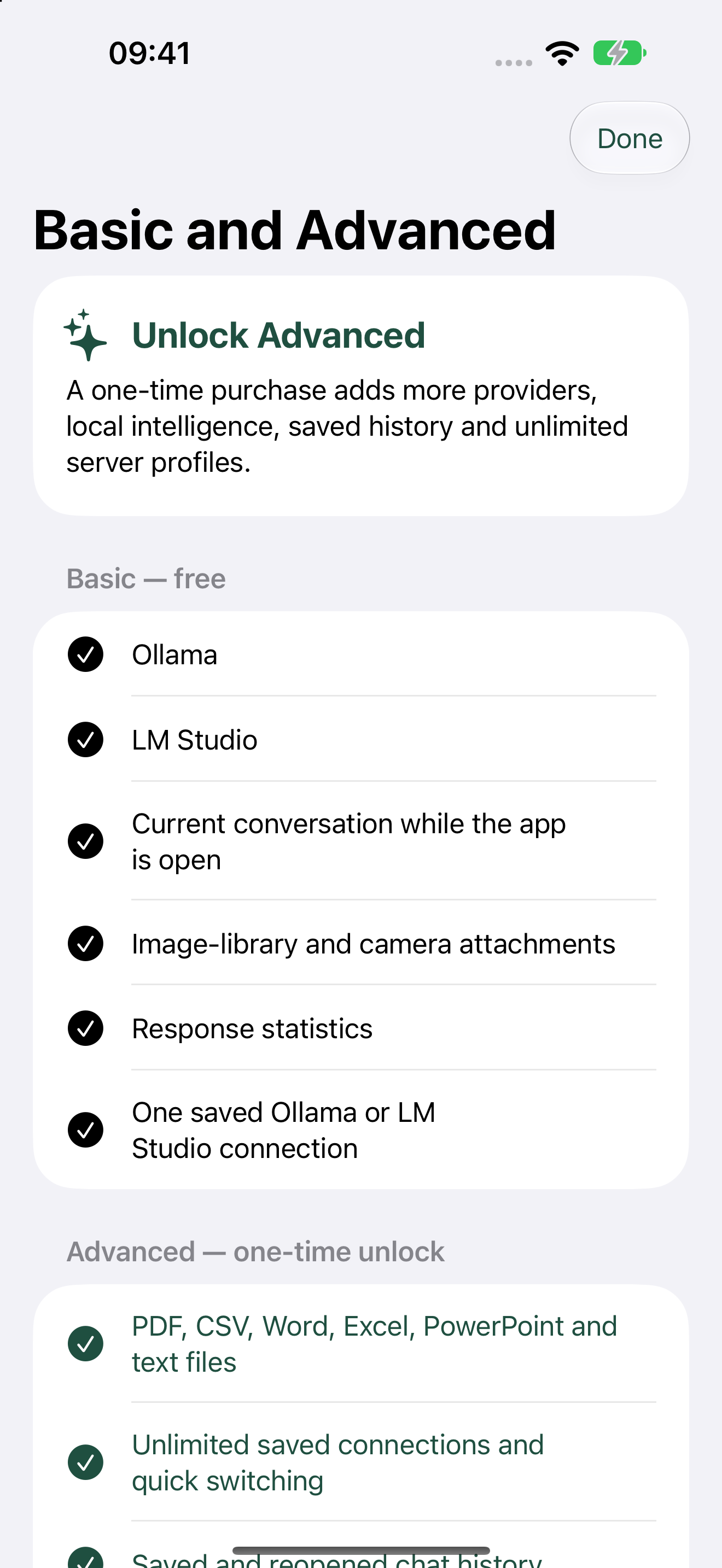 Artfull AI Basic and Advanced feature screen